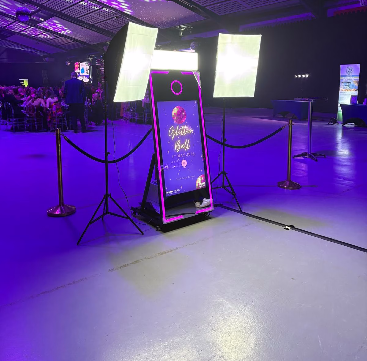 Magic Mirror Photo Booth set upat a corporate event in East anglia with Studio Lighting by Williams and Rose