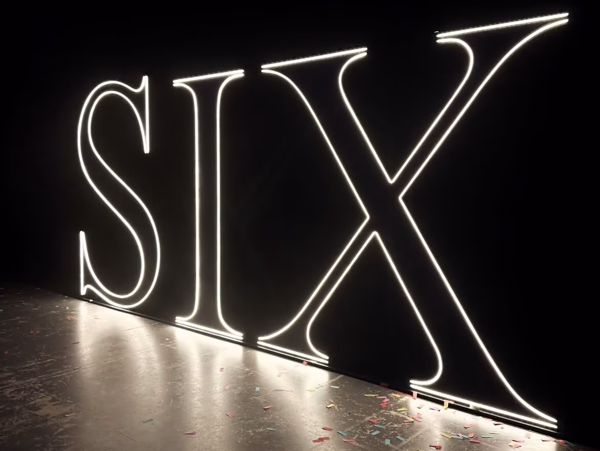 Bespoke 6ft illuminated SIX letters designed and handcrafted by Williams & Rose for theatre productions, birthdays and special events.