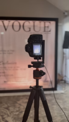 Camera Set up at event looking towards the magazine booth