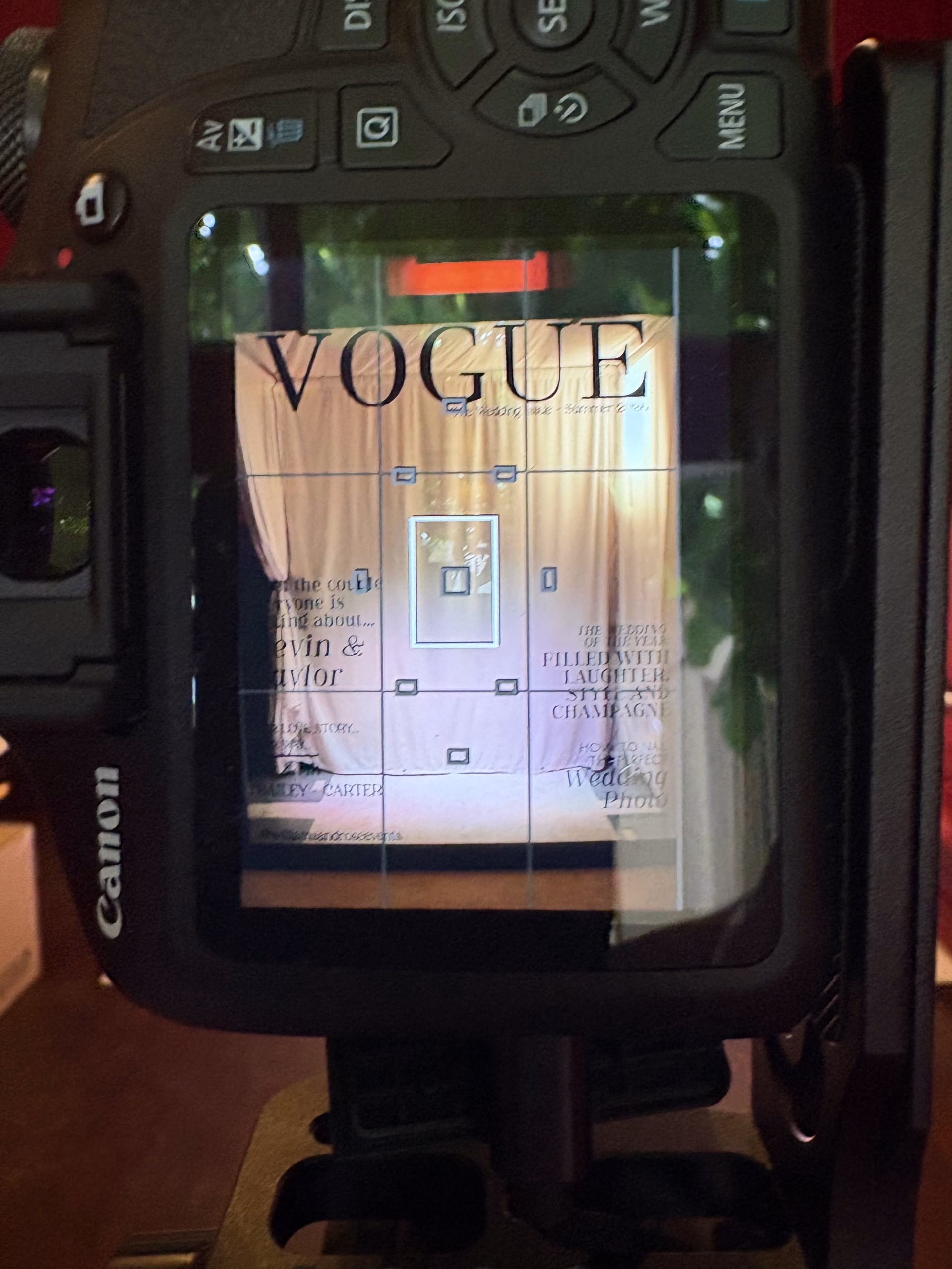 Professional Canon DSLR camera displaying the live view for a Magazine Booth photo booth at a wedding in Norfolk.