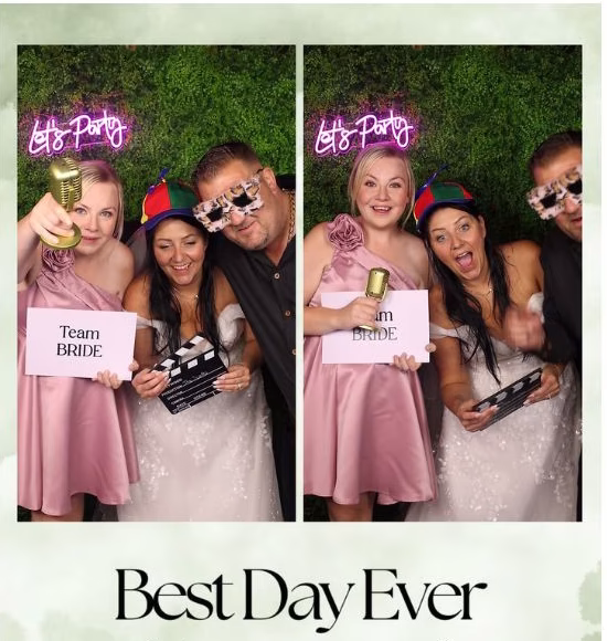 custom print out from a wedding with the mirror booth with two photos of the guests saying best day ever