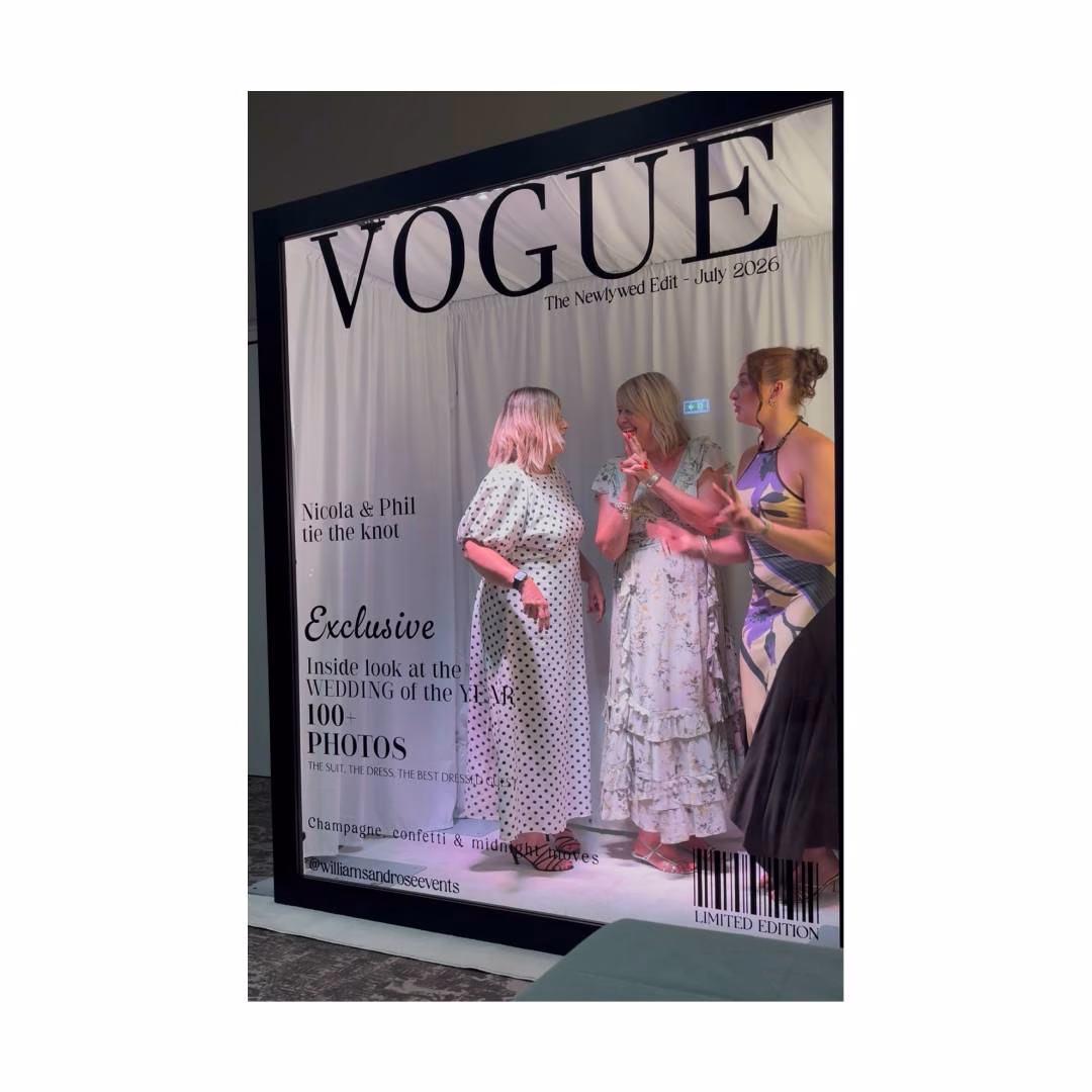 Guests Deciding what poses to do in the Magazine Booth